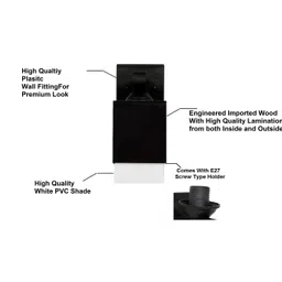 Gojeeva Black & White 2 Pieces Textured Wooden Square Shaped Wall Lamps image 5