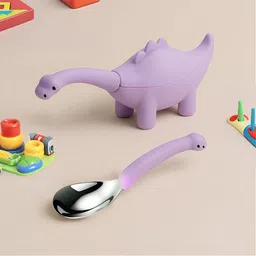 one and only Adorable Dino Spoon for Infants | BPA-Free, Self-Feeding Toy | Gift for Parents - 304 stainless steel, BPA-free silicone image 1