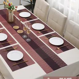 HOKIPO Striped Red 7 Pieces Table Placemats With Runner image 2