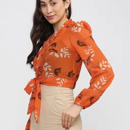 tokyo talkies Casual Regular Sleeves Solid Women Orange Top image 2