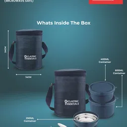 classic essentials Microwave Safe Stainless Steel | Insulated Fabric Bag | Leak Proof 3 Containers Lunch Box image 5