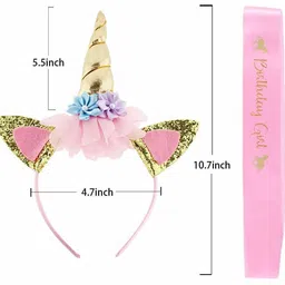 patpat Satin Unicorn Headband and Pink Sash, Birthday Girl Sash image 2