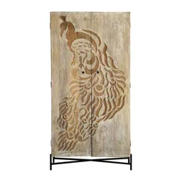 myoon Peacock 2 Door Solid Wood Hand Carved Wardrobe in Ash Finish image 3