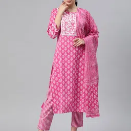 Readiprint Fashions Women Floral Yoke Design Pure Cotton Kurta with Palazzos & Dupatta-picture-26