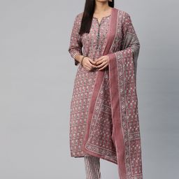 Readiprint Fashions Floral Printed Sequinned Pure Cotton Kurta with Trousers & Dupatta-picture-17