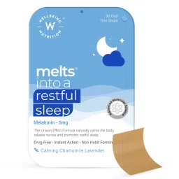 Wellbeing Nutrition Melts Restful Sleep, Plant-Based Melatonin 5mg for Deep Sleep, Stress Relief, Clinically Proven, Safe & Non-Addictive with Chamomile, Tagara, L-Theanine, 30 Oral Strips-image-27