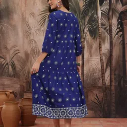 Sangria Printed Pleated Tiered Midi Wrap Style Dress image 3