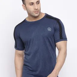 CHKOKKO Men Blue Solid Round Neck T-shirt image 2