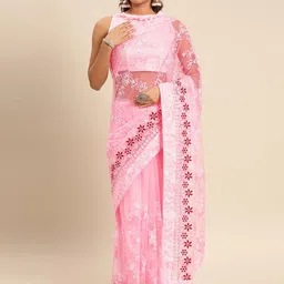 HERE&NOW Ethnic Motifs Embroidered Net Saree image 2