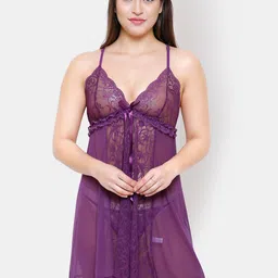FashionRack Purple Self Design Baby Doll-picture-11