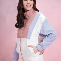 DressBerry Colourblocked Mock Collar Bomber Jacket image 4