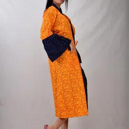 CLYMAA Yellow Pure Cotton Maxi Printed Nightdress-image-95