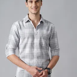 British Club Men Classic Slim Fit Tartan Checks Opaque Checked Casual Shirt-image-78