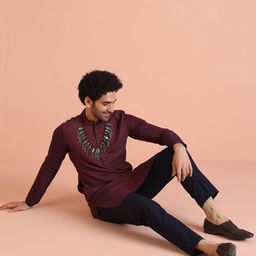 KISAH Paisley Woven Design Mandarin Collar Straight Kurta With Churidar & Nehru jacket-picture-32
