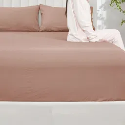 THE little BIG STORE Camel Brown Microfibre 300TC King Bedsheet Sets 1.82m x 1.98m x 0.20m image 2
