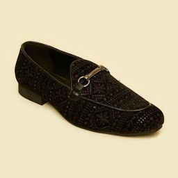 Manyavar Men Woven Design Velvet Loafers-picture-0