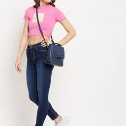 Madame Women Pink Print Crop Top image 3