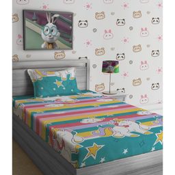 Hosta Homes 280 GSM Glaced Cotton Cartoon Printed Double Bed Sheet With 1 Pillow Cover - Multicolour-picture-48