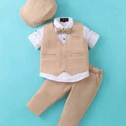 Robo Fry Cotton Lycra Full Sleeves Party Suit with Bow & Cap Heart Printed - Fawn image 1