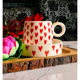 Niyara Stoneware Handmade Premium Ceramic Tea Cups and Coffee Mugs Set of 2 (Heart Mug with Saucer)-picture-10