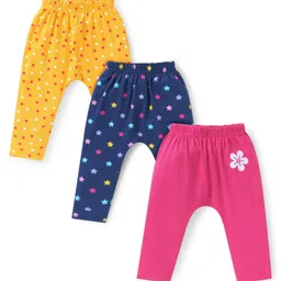 Babyhug Interlock Knit Full Length Polka Dot & Star Printed Diaper Leggings Pack of 3 - Yellow Navy Blue & Dark Pink-picture-27