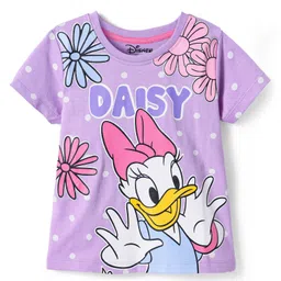 Babyhug Disney Single Jersey Knit Half Sleeves T-Shirt with Daisy Graphics - Lilac-picture-19