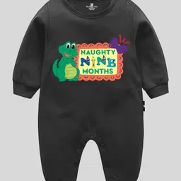 The Peppy Tend Cotton Monthly Birthday Theme Full Sleeves Naughty Nine Months Text Printed Romper - Black-picture-17