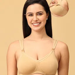 The Mom Store Cotton Elastane Sleeveless Solid Nursing & Feeding Non Padded Bra - Beige-image-61
