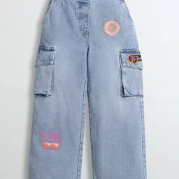 Barbie by Tiny Girl Mattel Featuring Pocket Detailed Typography Patch Detailed & Barbie Logo Printed Cargo Pant - Light Blue-picture-38