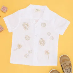 Pantaloons Baby Cotton Half Sleeves Palm Trees Embroidered Shirt - White-picture-27