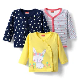 Babyhug 100% Cotton Interlock Knit Full Sleeves Jhablas With Floral Print Pack Of 3 - Yellow Navy Blue & White-image-19