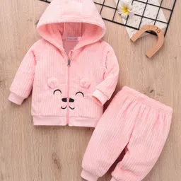 Mark & Mia Full Sleeves Winter Wear Night Suit With Bunny Ear Applique - Peach-picture-16
