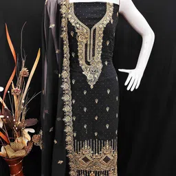 Blissta Embellished Unstitched Dress Material image 3