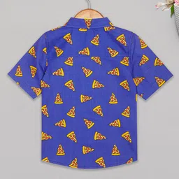 Budding Bees Half Sleeves Pizza Printed Shirt - Blue image 3