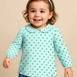 Babyoye 100% Cotton Knit Full Sleeves Peter Pan Collar Top With Eco- Jiva Finish Polka Dots Print Pack of 3- Multicolor image 2
