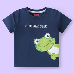 Babyhug Single Jersey Knit Half Sleeves T-Shirt & Shorts Set With Frog Print - Navy Blue image 2