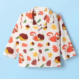 Babyhug Cotton Knit Full Sleeves Co-Ord Night Suit With Squirrel & Porcupine Print - White image 2