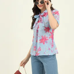 JDS LIFESTYLE Women Floral Printed Bow Shirt Style Crop Top-picture-38