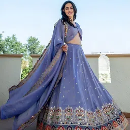FABPIXEL Embroidered Sequinned Semi-Stitched Lehenga & Unstitched Blouse With Dupatta-picture-10