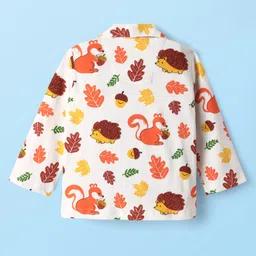 Babyhug Cotton Knit Full Sleeves Co-Ord Night Suit With Squirrel & Porcupine Print - White image 3