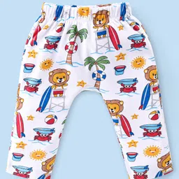 Babyhug Cotton Interlock Knit Full Length Diaper Pant Stripes & Lion Print Pack of 3 - Multicolor image 4