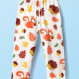 Babyhug Cotton Knit Full Sleeves Co-Ord Night Suit With Squirrel & Porcupine Print - White image 4