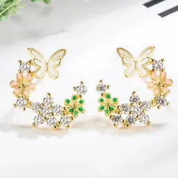 Estailo fashion Gold-Plated Artificial Stones Studded and Beaded Butterfly Shaped Studs-image-25