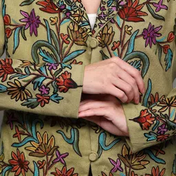 Exotic India Women Floral Woollen Crop Tailored Jacket image 3