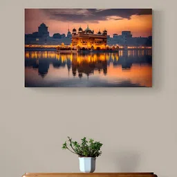 Tushaco Handicrafts Brown & Yellow Golden Temple Religious Canvas Wall Art image 2