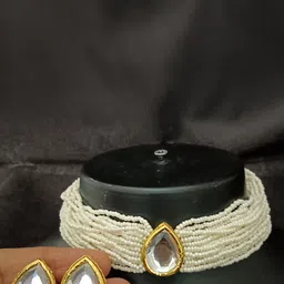 EVY Gold-Plated Polki Kundan Meenakari Pearls Choker Jewellery Set image 2