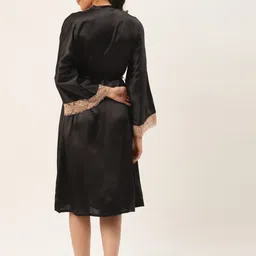 Ms.Lingies Women Solid Satin Maxi Robe With Lace Detail image 4
