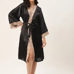 Ms.Lingies Women Solid Satin Maxi Robe With Lace Detail image 5