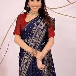 KALINI Floral Woven Design Zari Silk Cotton Kanjeevaram Saree With Blouse Piece image 4