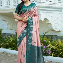 WOVENSTOCK Woven Design Zari Saree With Blouse Piece image 4